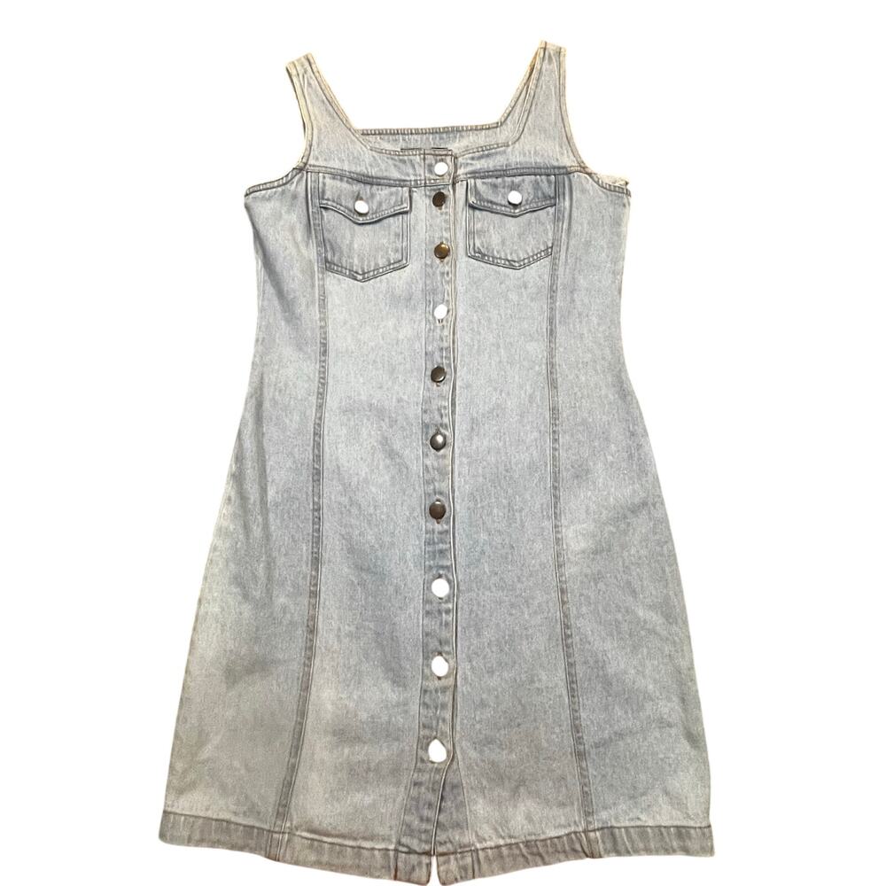 Vintage Tickets Denim Dress Size 9/10 Button Front Y2K‎ Mini Pinafore Light Wash